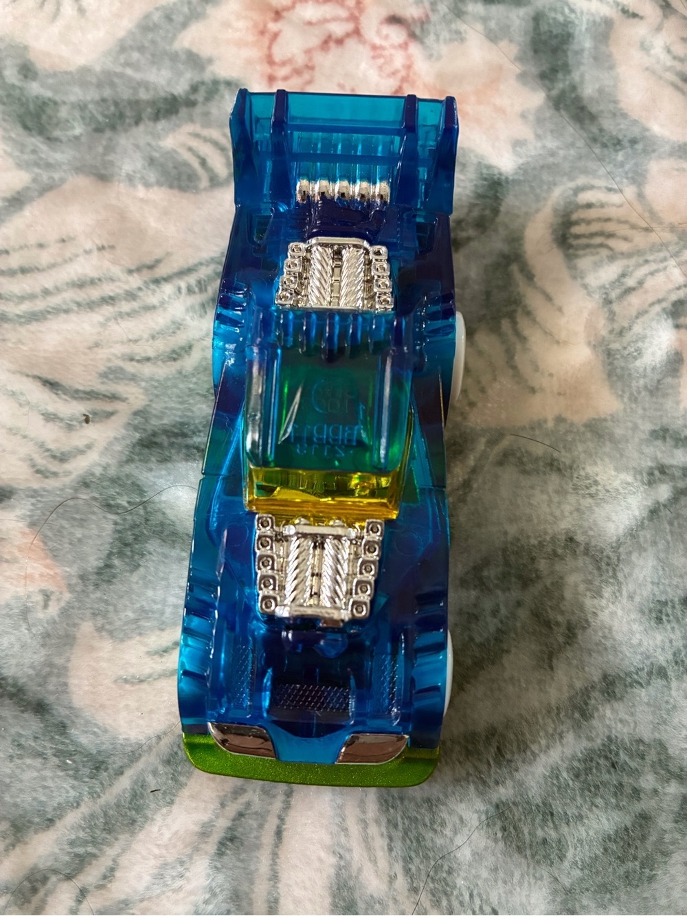 Translucent Blue Collectible Toy Car with Yellow Windshield